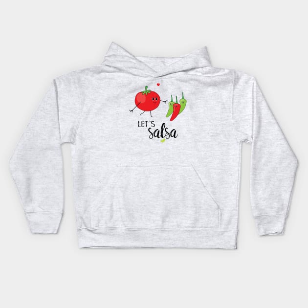 Let's Salsa Cute Cartoon Tomato and Chillies Kids Hoodie by HotHibiscus